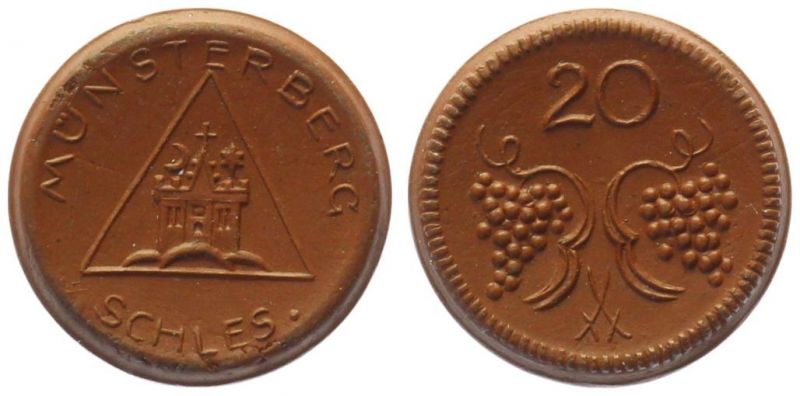 20 Pfennig Porzellan Münze Münsterberg in Schlesien ohne Jahr um 1921